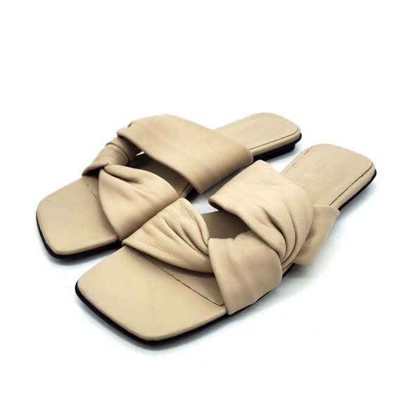 Zara Low Heeled Crossed Leather Square Toe Sandals Tan/Beige/Nude Size 37 - Picture 10 of 10